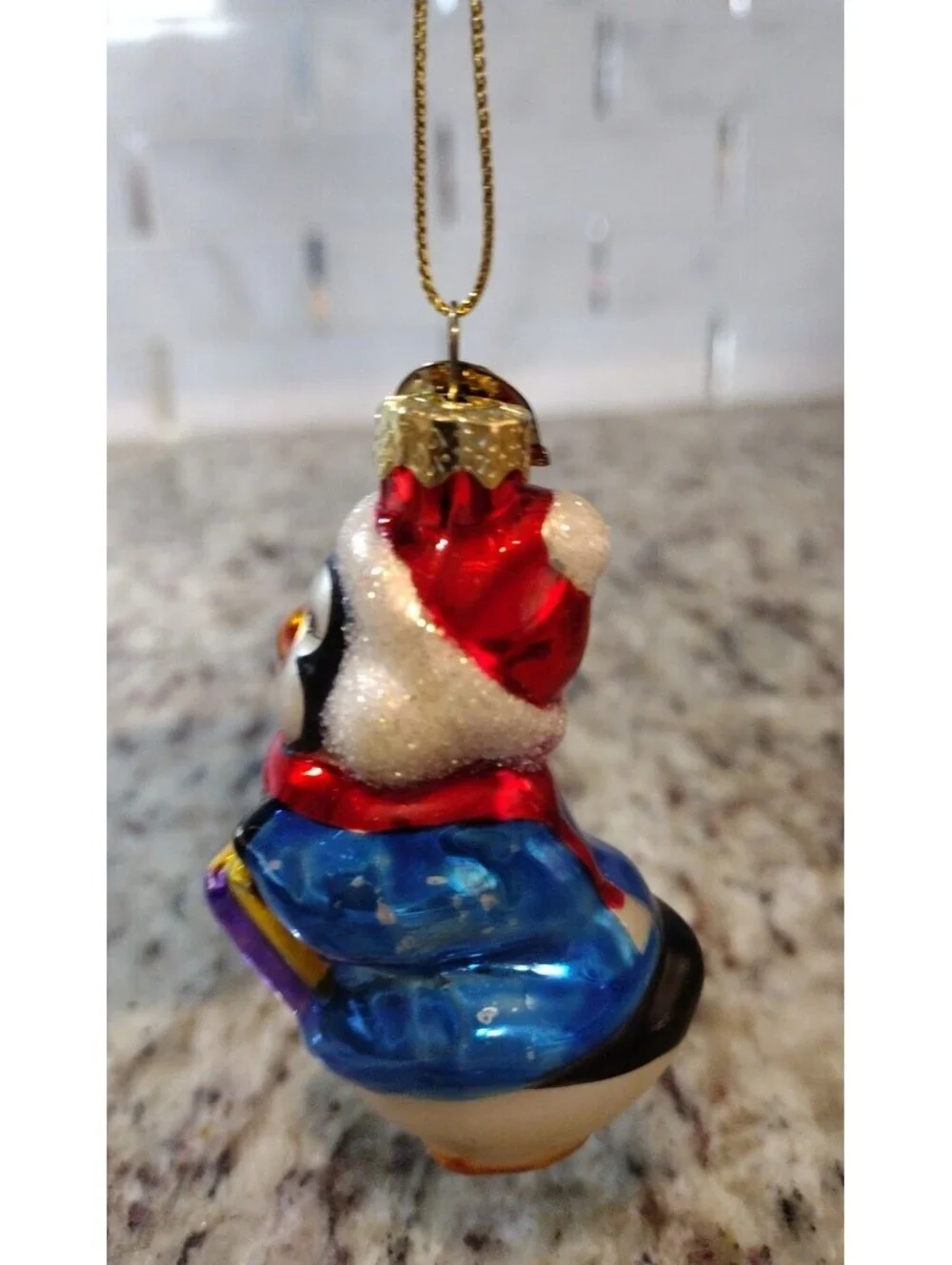 Vintage Penguin with Gift blown glass Christmas Ornament, 3